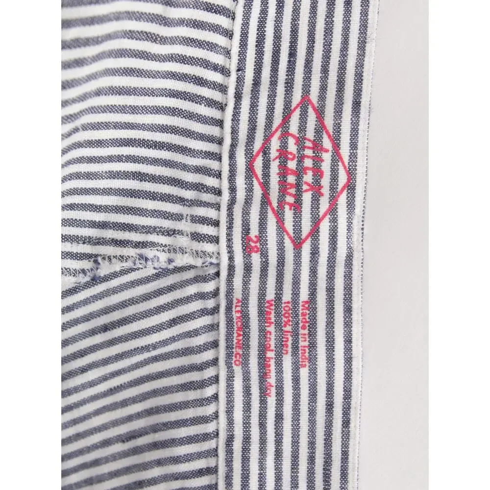 NWT Alex Crane Men's 28x30 White Blue Pinstripe Pants 100% Linen Relaxed Fit